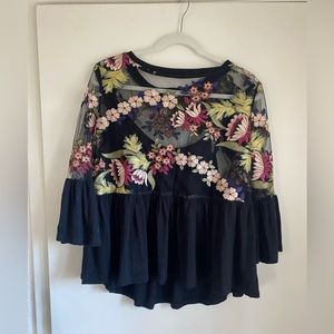 Anthropologie Beautiful Lace-work Flowy Spring/ Summer Floral Shirt